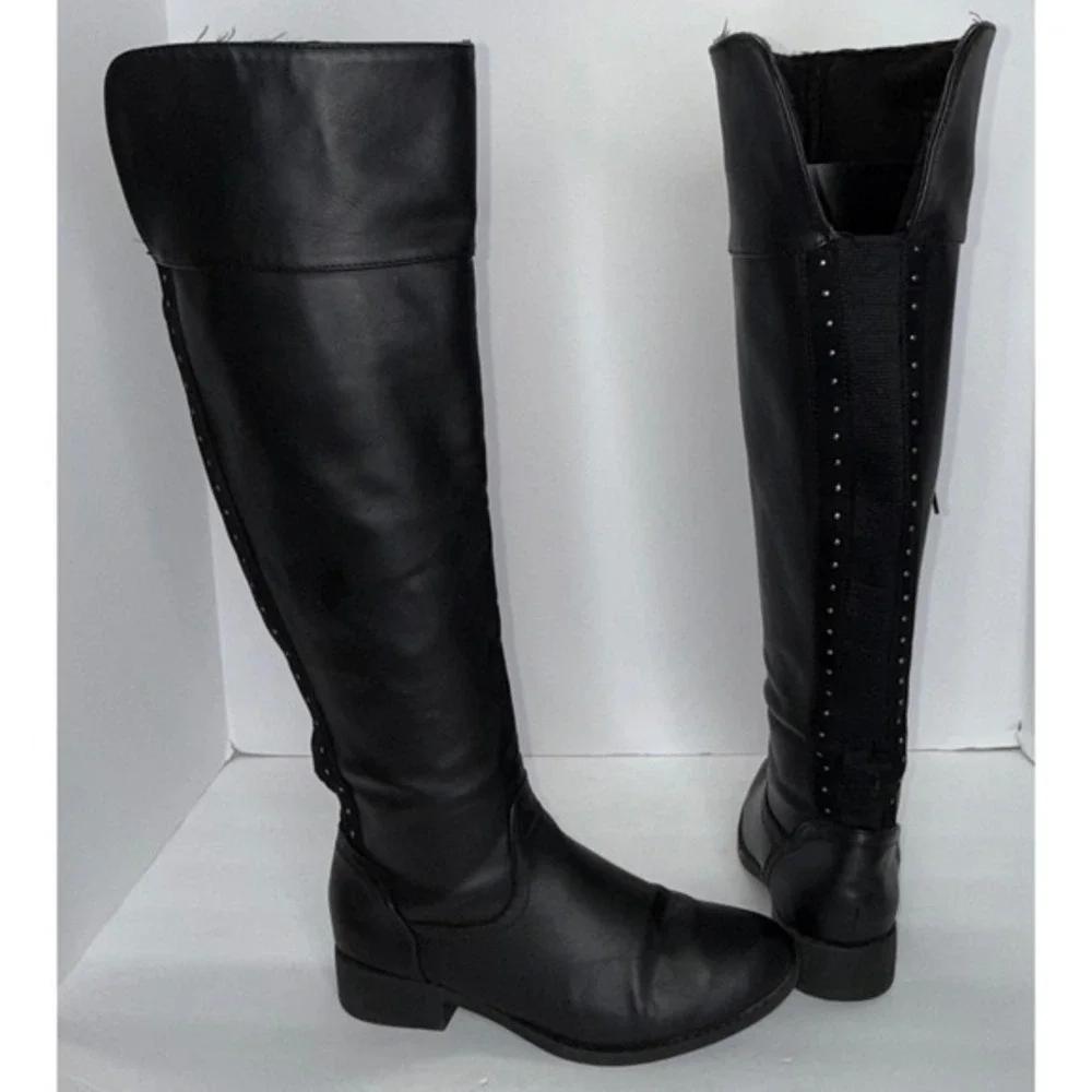 Primark Black Knee‑High Studded Womens Equestrian Riding‎ Boots 6 Biker Y2K Goth